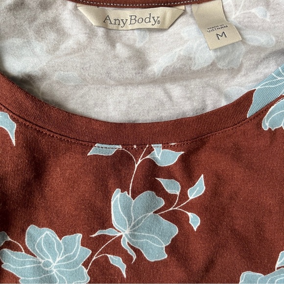 New AnyBody Puff-Sleeve Floral Printed Knit Top Oversized Relaxed Fit Sze M - Picture 3 of 13